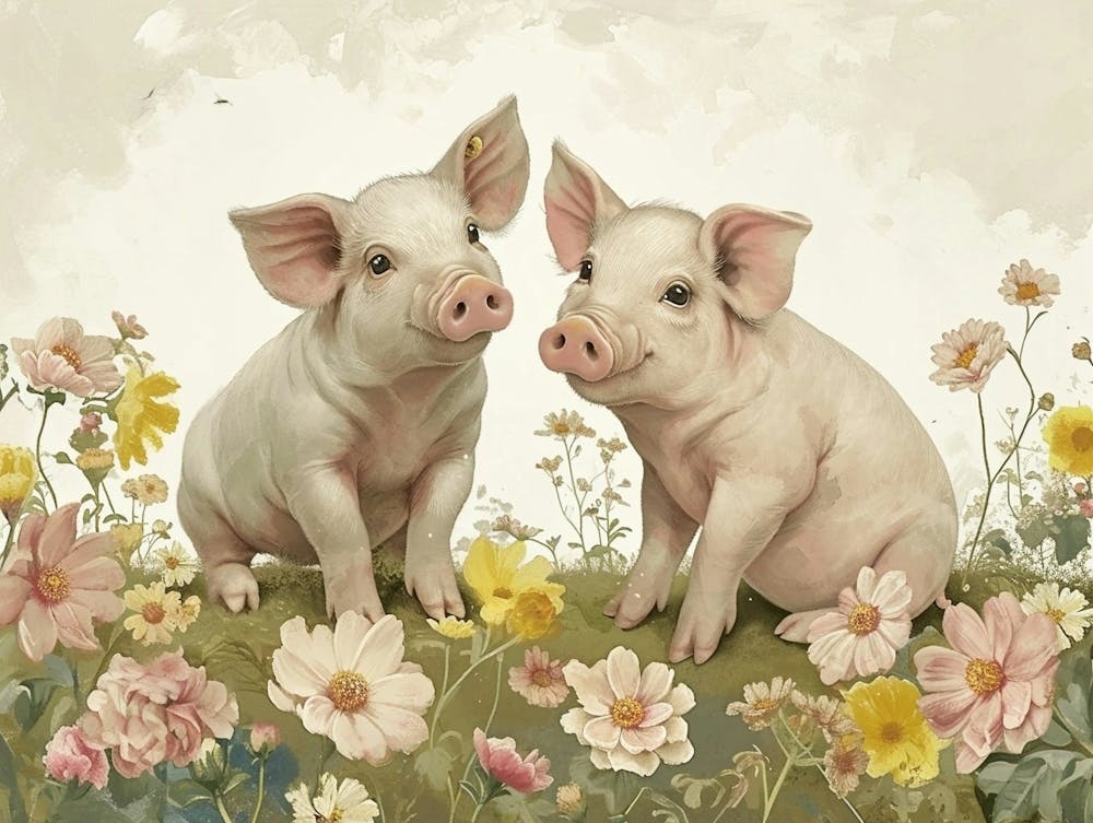 Floral Animal Illustration Pig 3