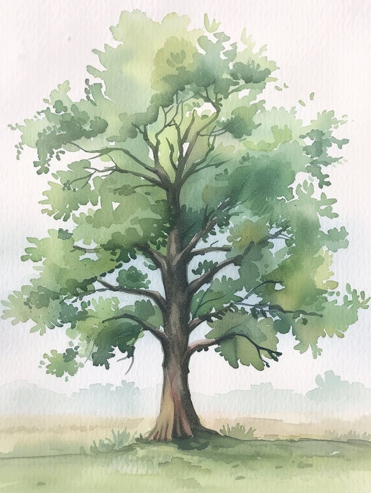 Oak Tree Atmospheric Watercolour Painting 7