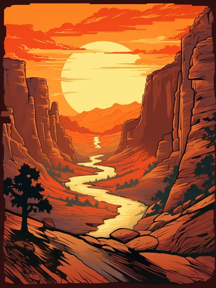 Zion Narrows Usa 1 Vintage Travel Illustration