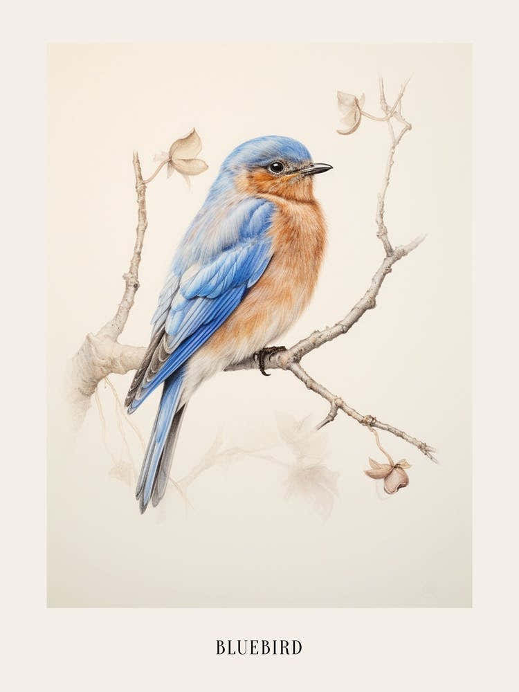 Vintage Bird Drawing Bluebird 1 Poster