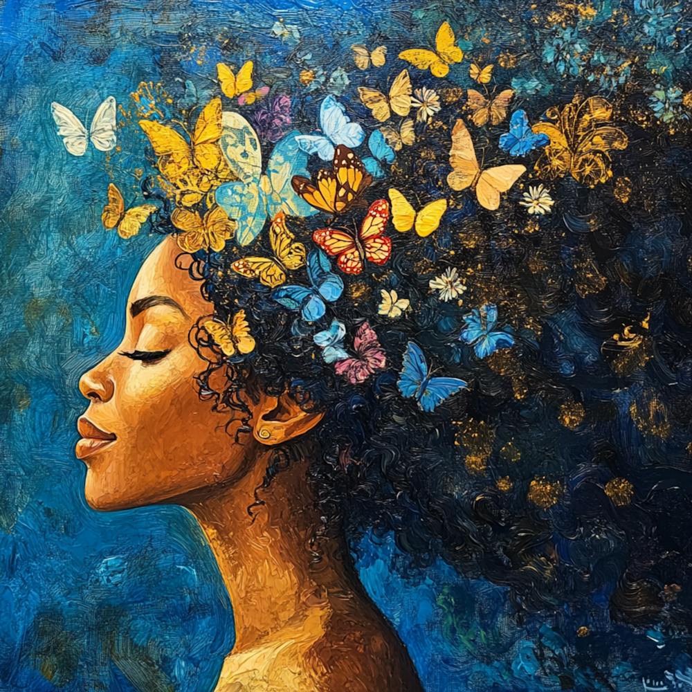 Butterfly In A Woman'S Hair