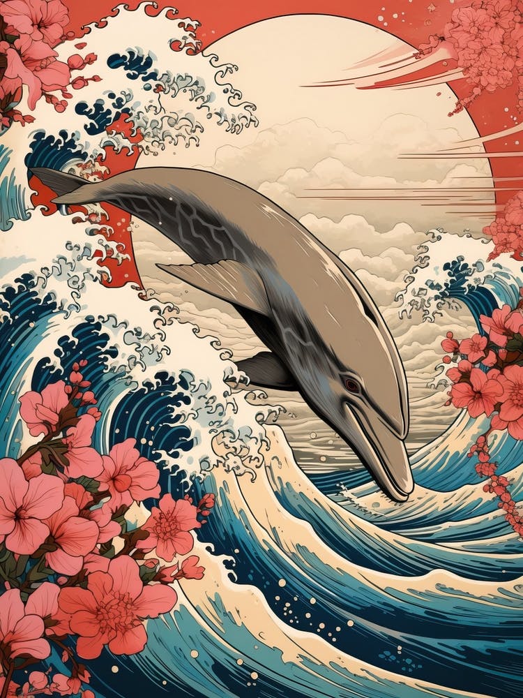 Dolphin Animal Drawing In The Style Of Ukiyo E 4