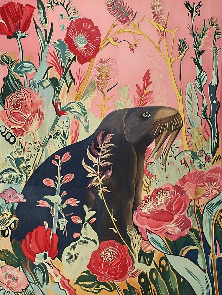 Floral Animal Painting Walrus