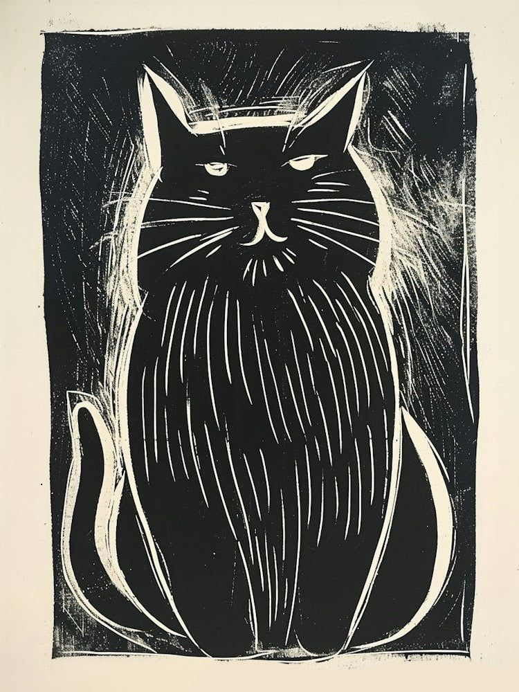Himalayan Cat Linocut Blockprint 1