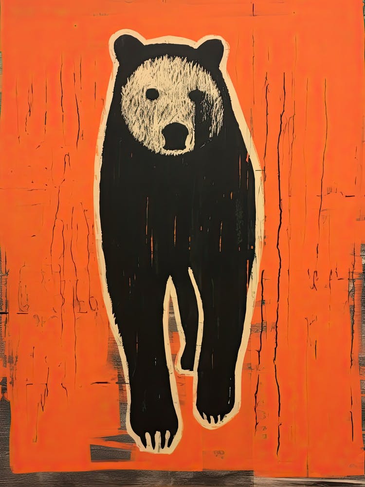 Bear, Woodblock Animal  Drawing 1