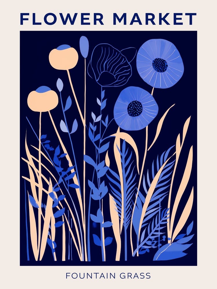 Blue Flower Market Poster Fountain Grass 2
