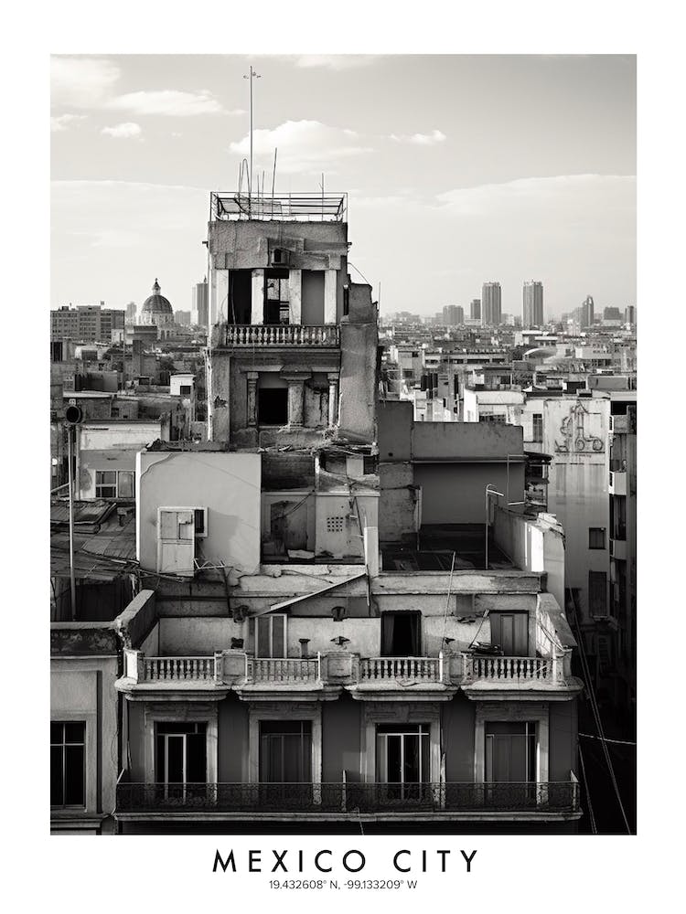 Poster Of Mexico City, Black And White Analogue Photograph 3