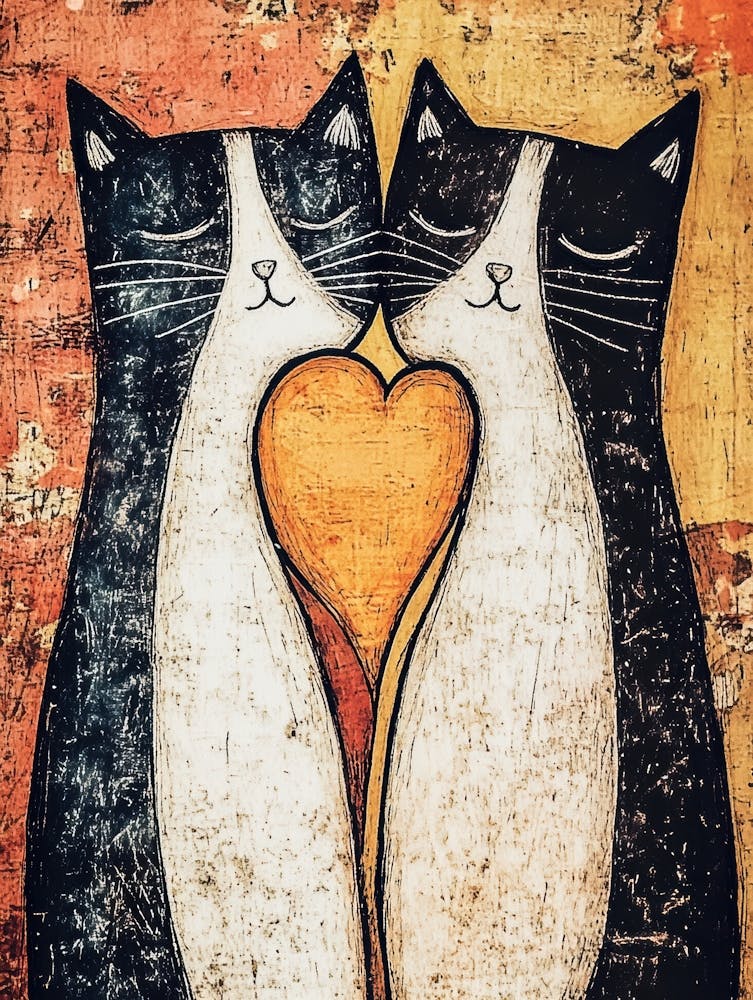 Two Cats Holding A Heart