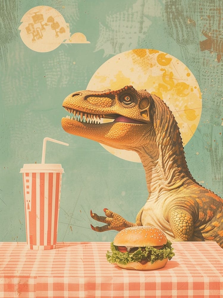 Dinosaur & A Hamburger Retro Collage 3