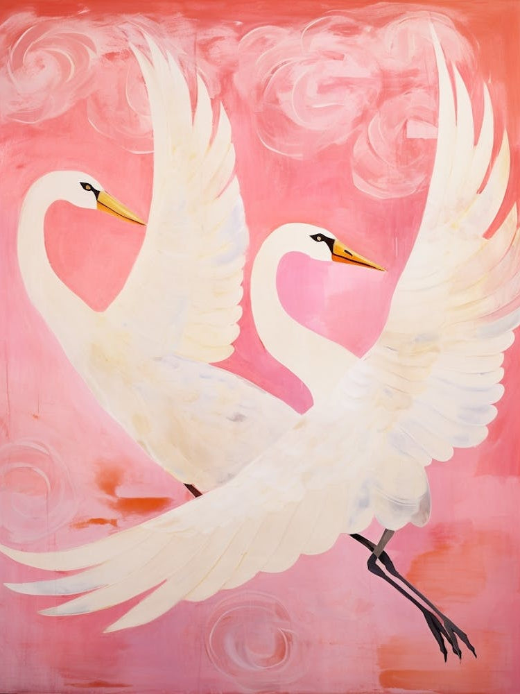 Pink Ethereal Bird Painting Swan 1