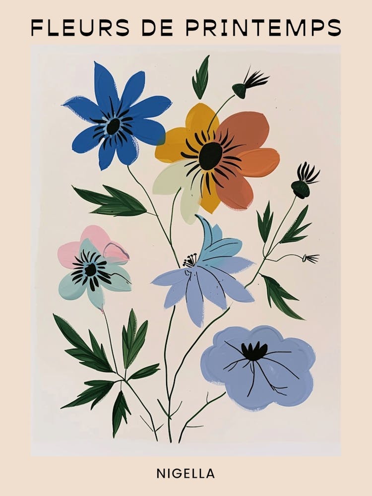 Frühlings-Blumen Französisches Plakat Nigella 2