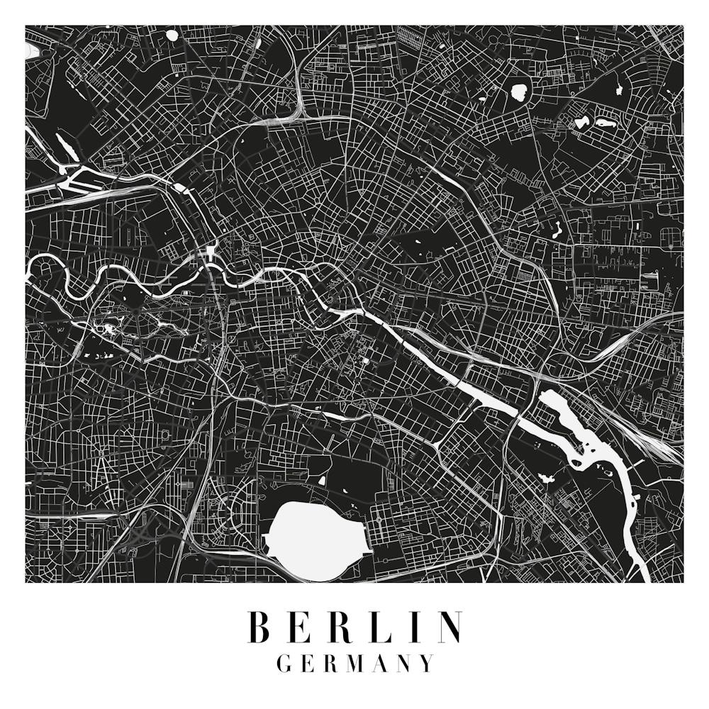 Berlin Germany Minimal Black Mono Street Map  Square