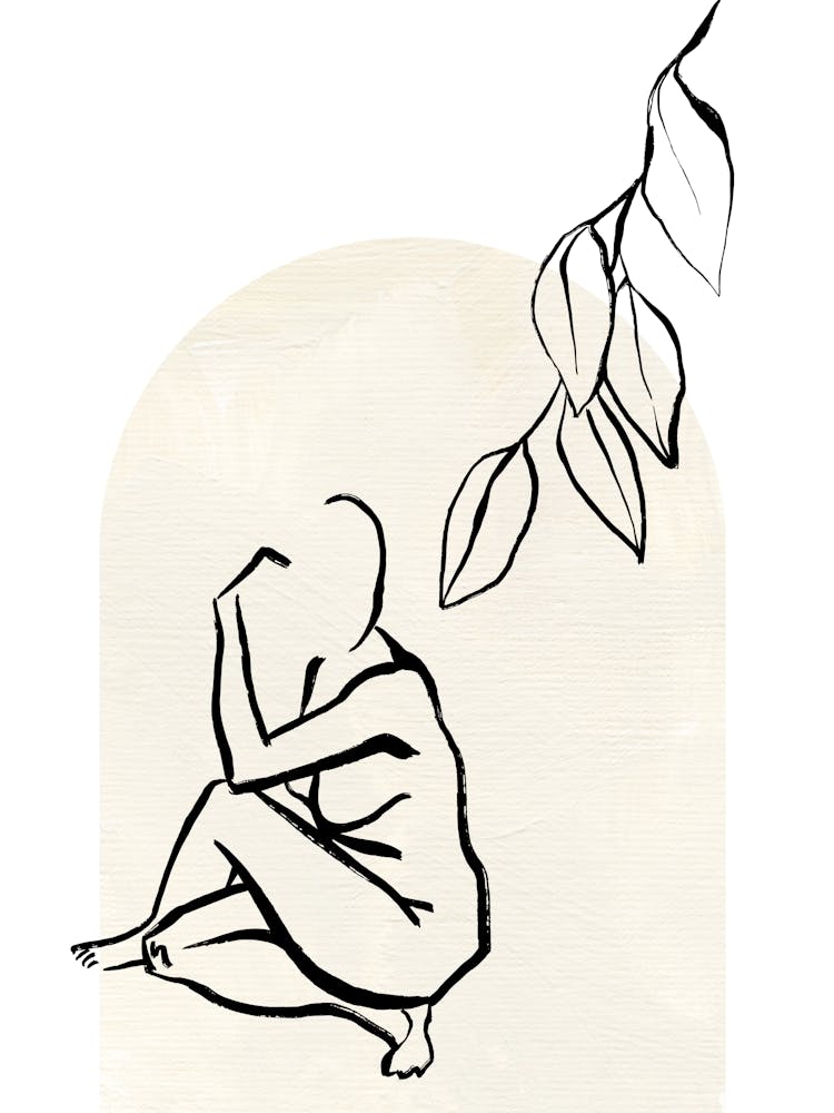 Abstract Neutral Boho Woman With A Leaf