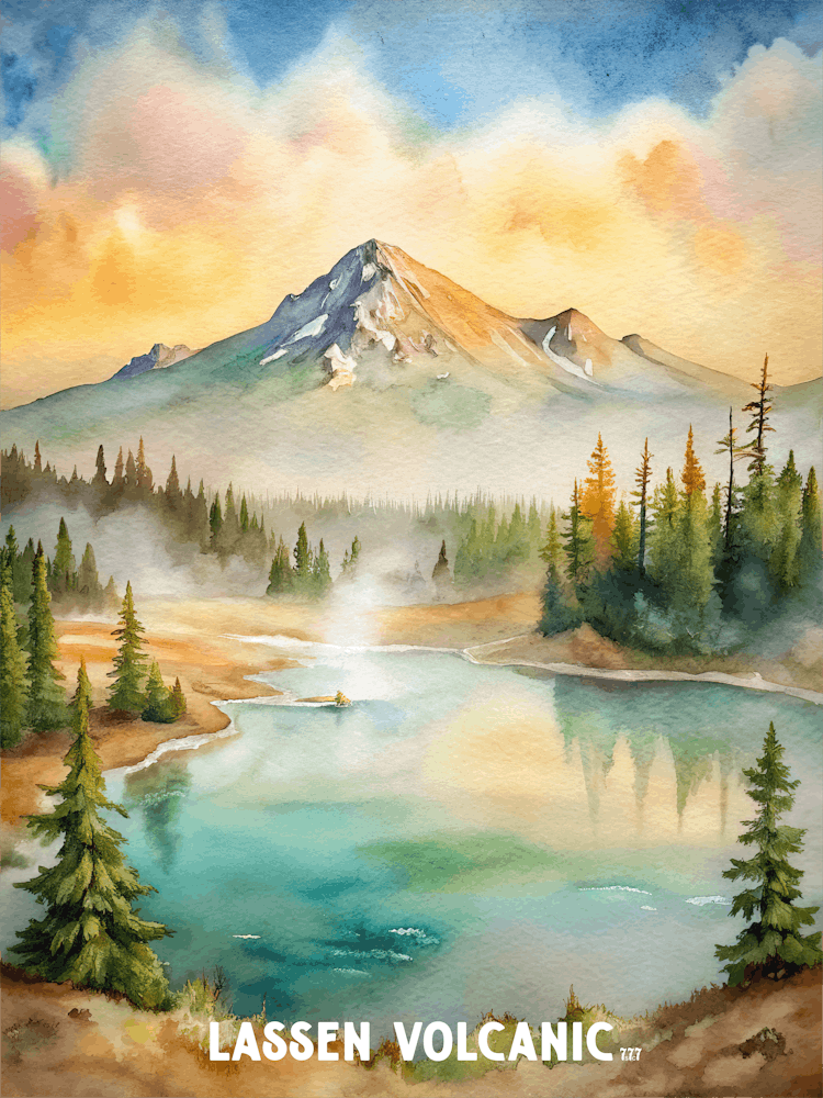 Lassen Volcanic National Park watercolor painting.