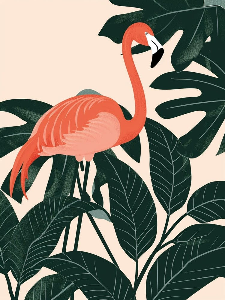 Chilean Flamingo Philodendrons Minimalist Illustration 1