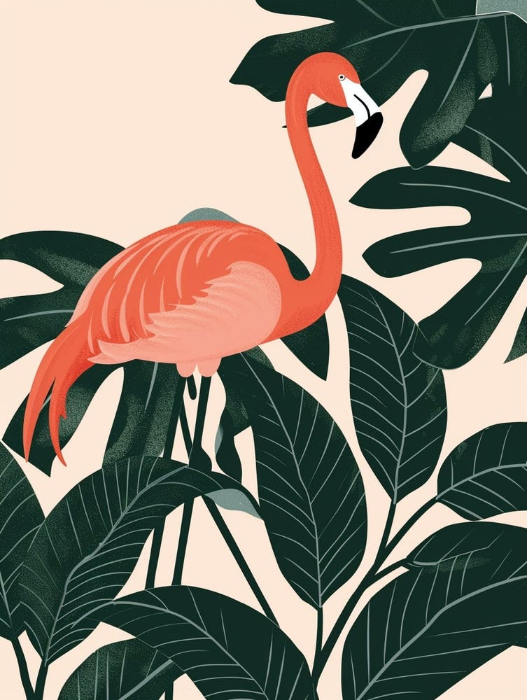 Chilean Flamingo Philodendrons Minimalist Illustration 1