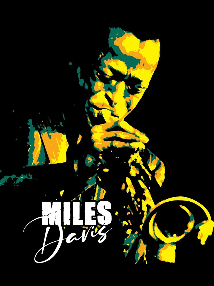 Miles Davis Jazz Trumpeter Legend in Pop Art Illustration