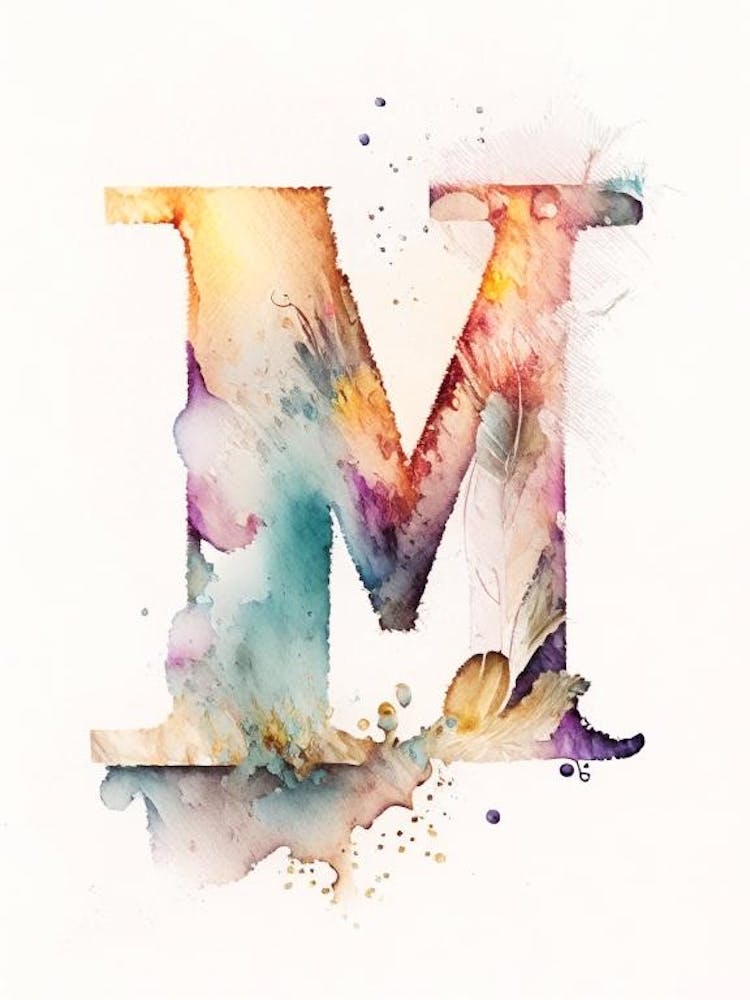 M, Letter, Alphabet Storybook Watercolour 4