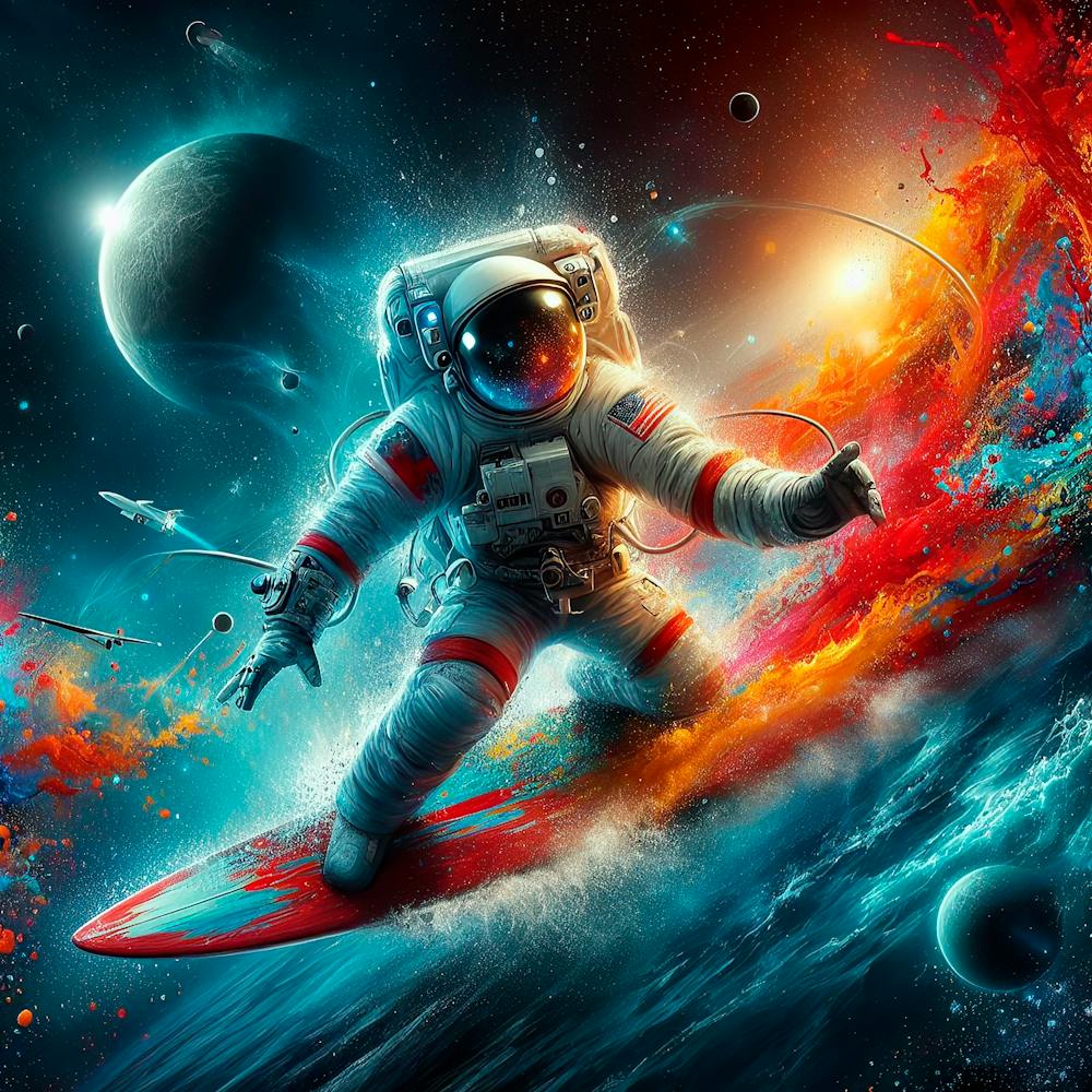 Astronaut Surft Im Weltall