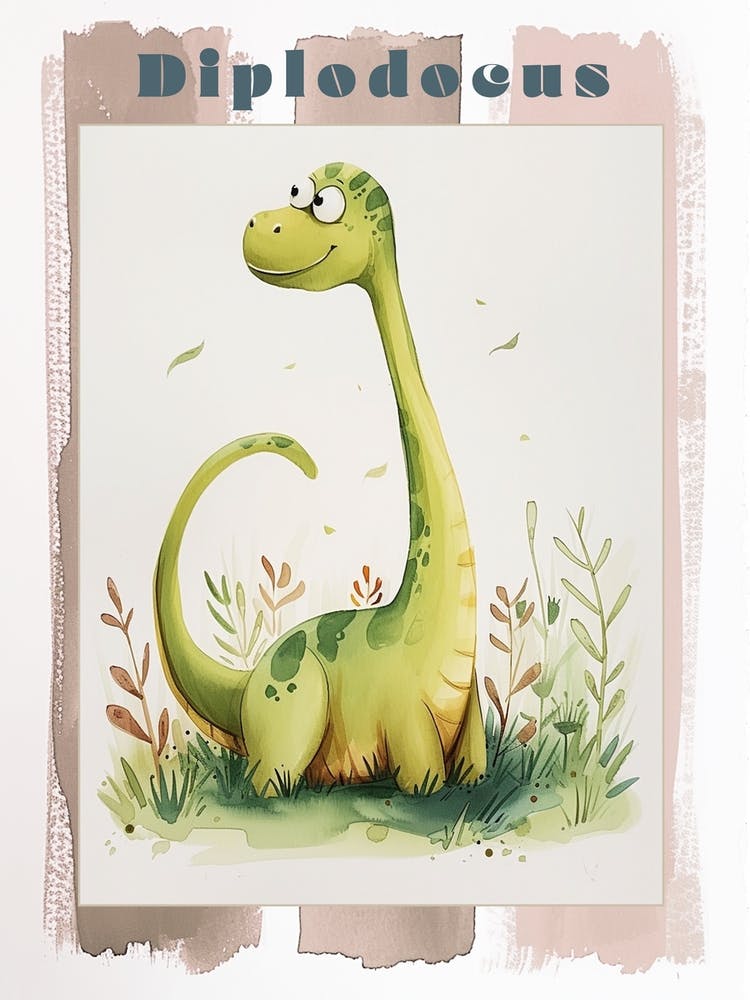Cute Green Diplodocus Dinosaur Poster