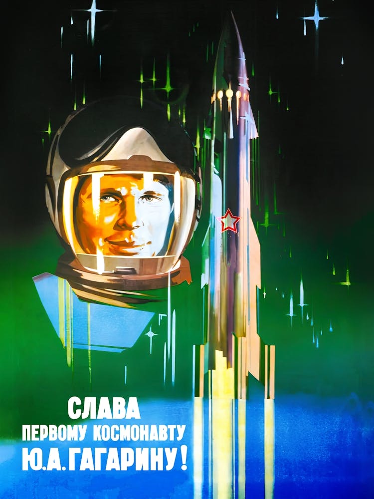 Gagarin, USSR 1960s — Soviet vintage space poster, soviet poster, propaganda poster