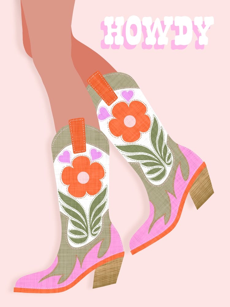Howdy Cowgirl Floral Boots in Pink