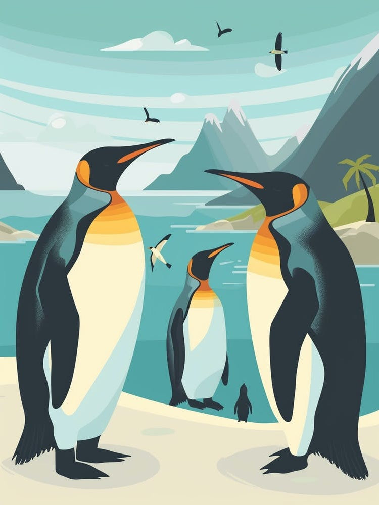 King Penguin Paradise Harbor Minimalist Illustration 4
