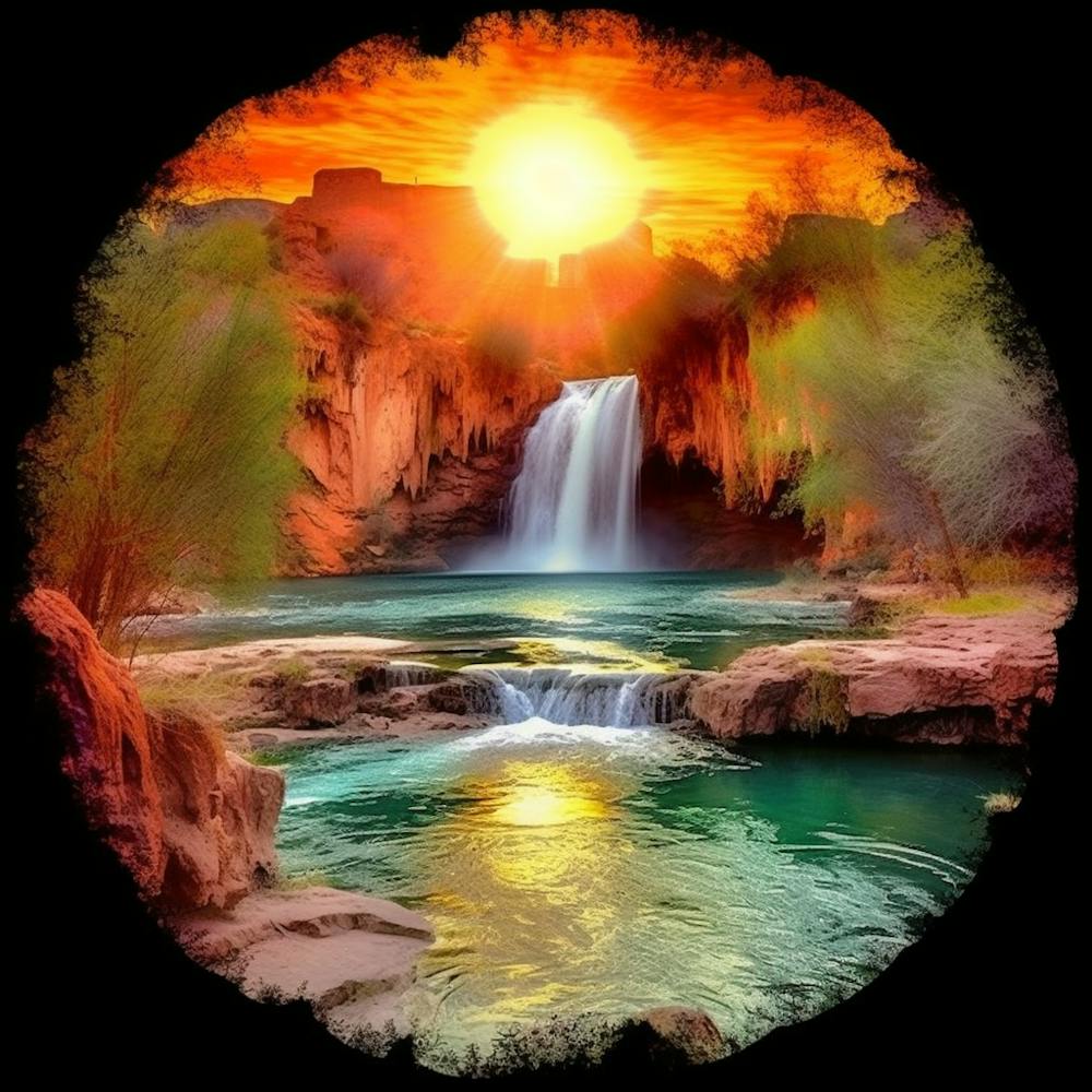 Sunset At The Waterfall