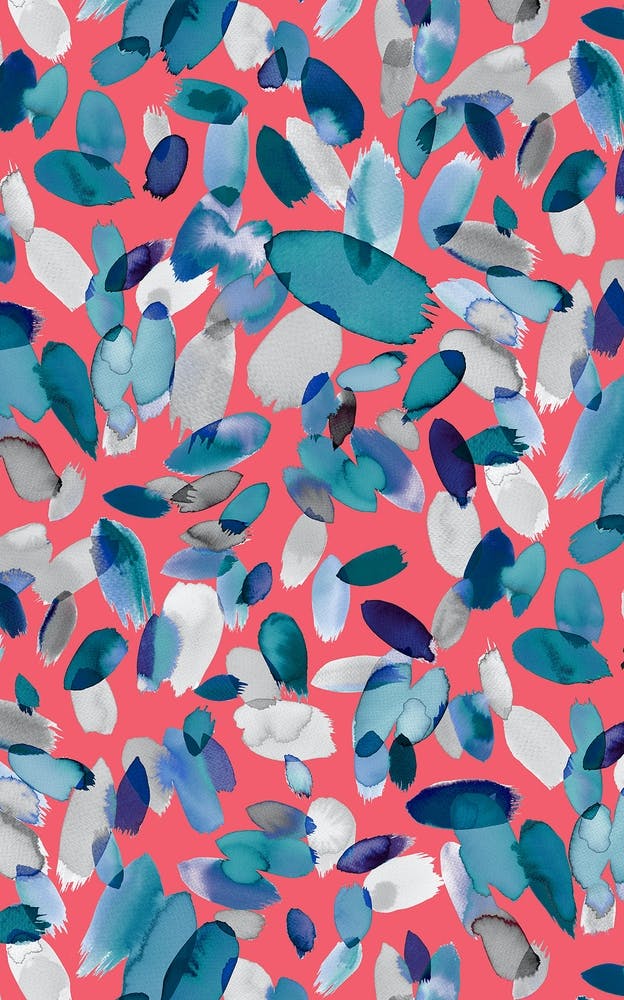 Watercolor Petal Stains Blue Coral
