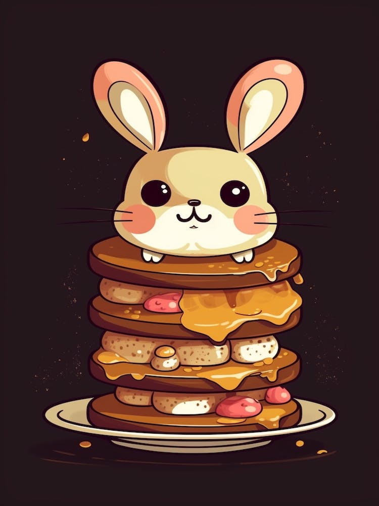 Bunny On A Stack Of Pancakes Kawaii Illustration 4