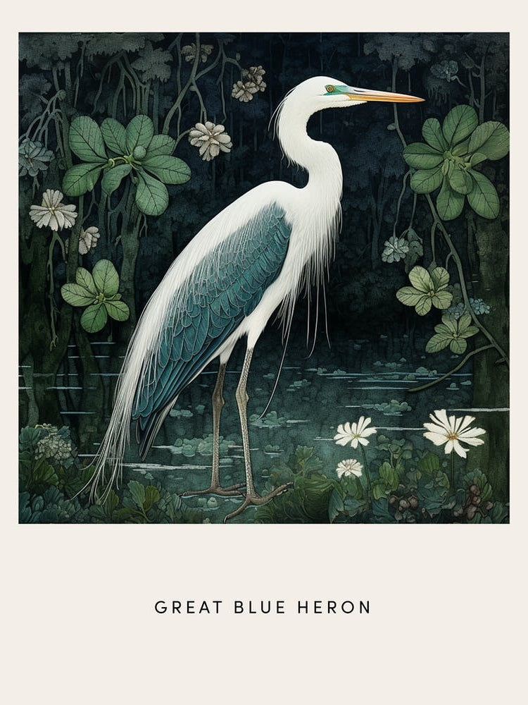 Ohara Koson Inspired Bird Painting Great Blue Heron 5 Poster