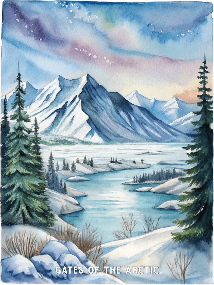 Gates Of The Artic National Park Watercolor Painting