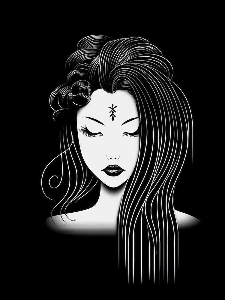 Geisha Black And White Vector Illustration 3