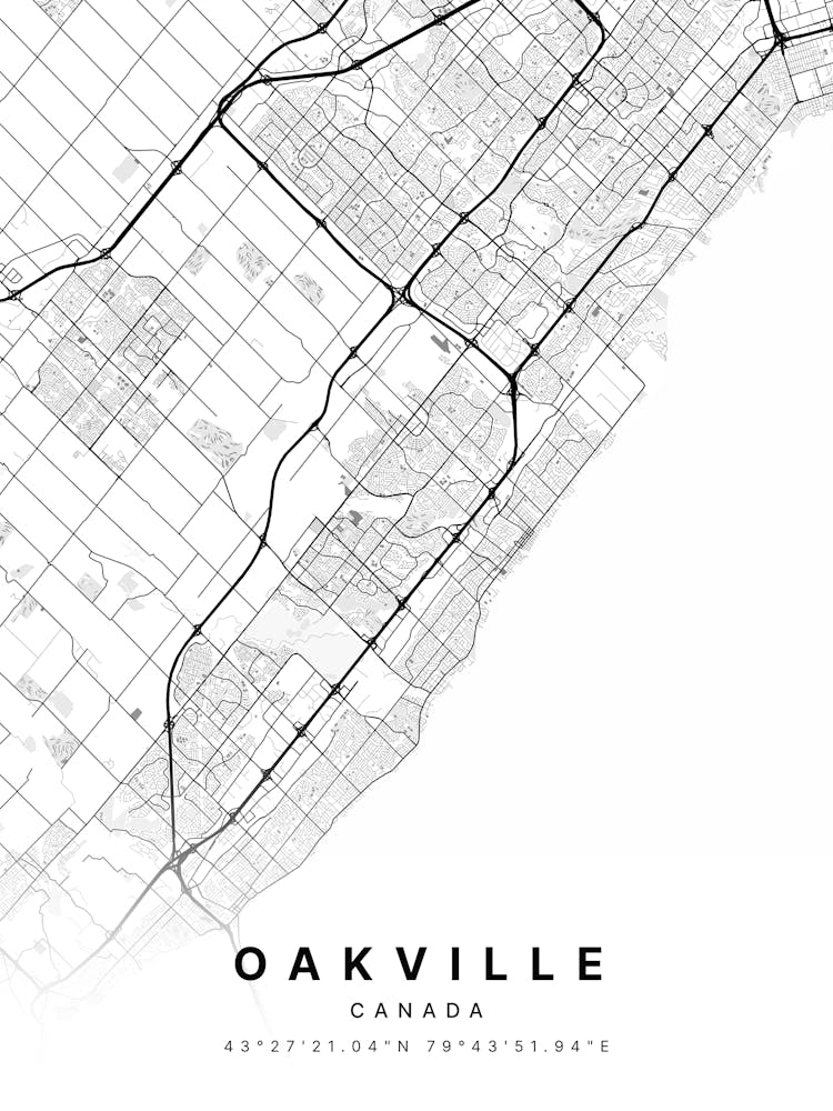 Oakville Ontario Canada White Map
