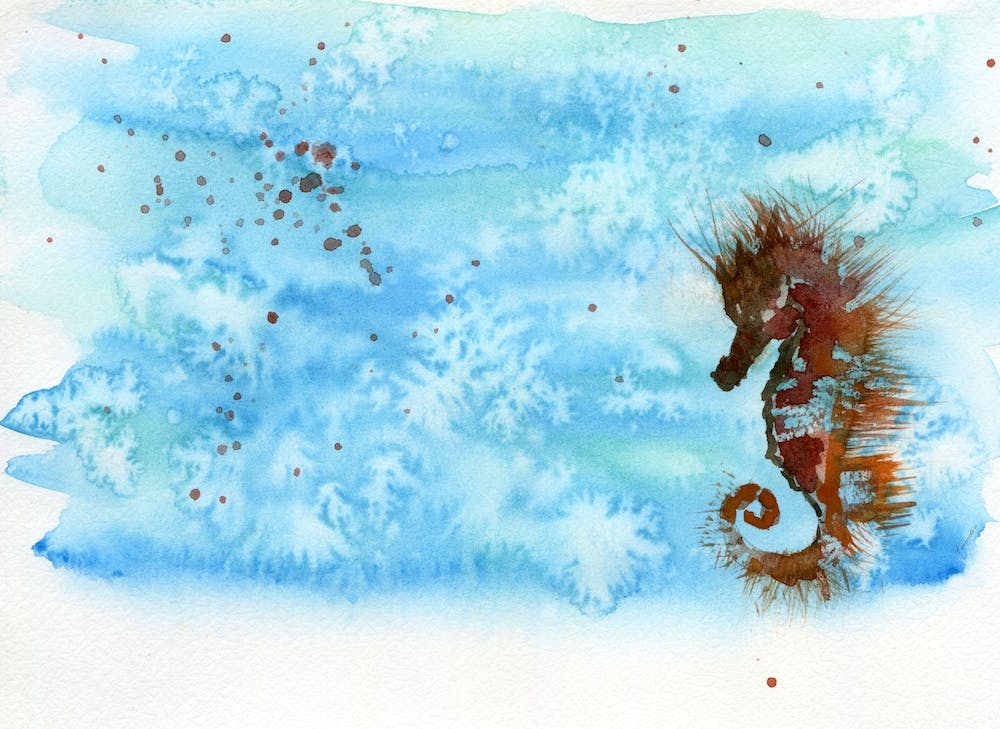 Seahorse In The Ocean Watercolor Painting