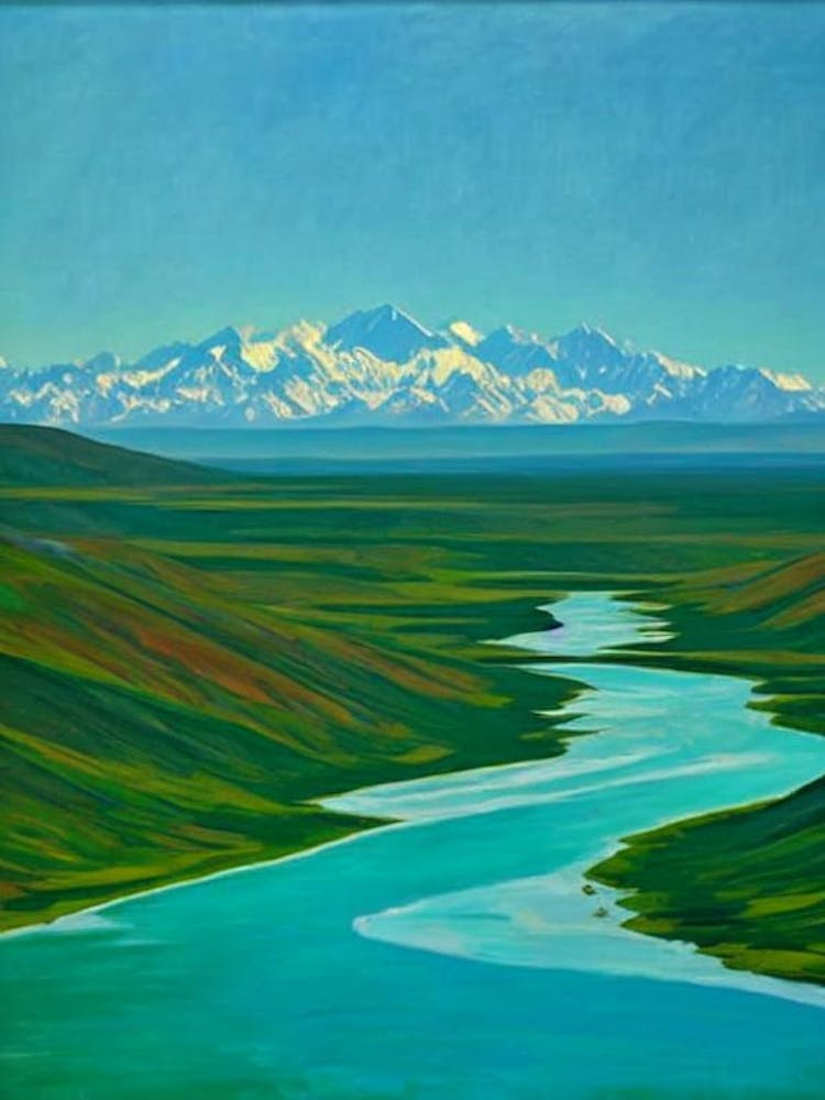 Denali National Park And Preserve United States Of America Blue Oil Painting 2 