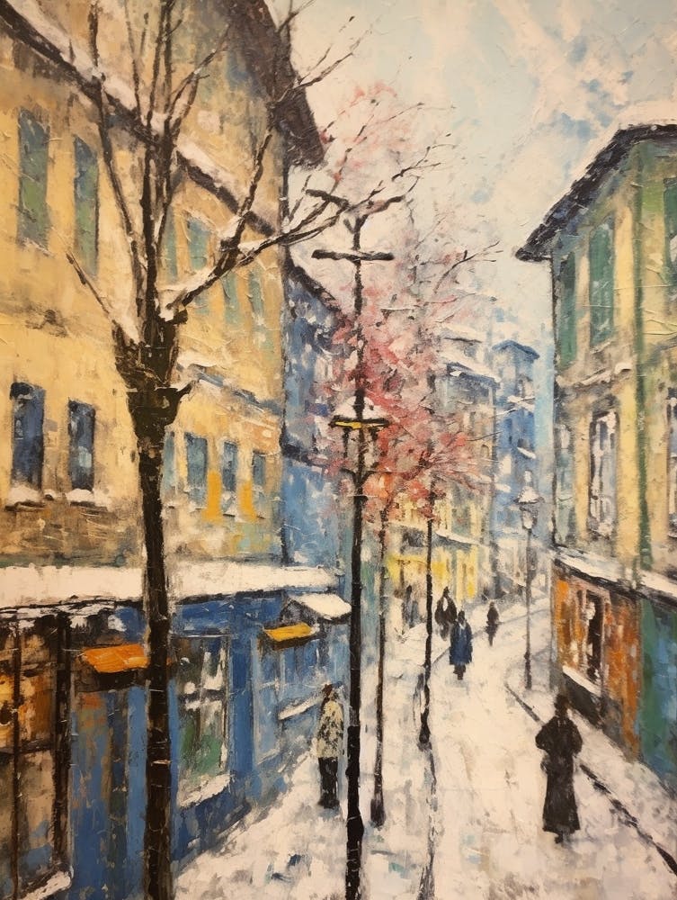 Vintage Winter Painting Zurich Switzerland 1
