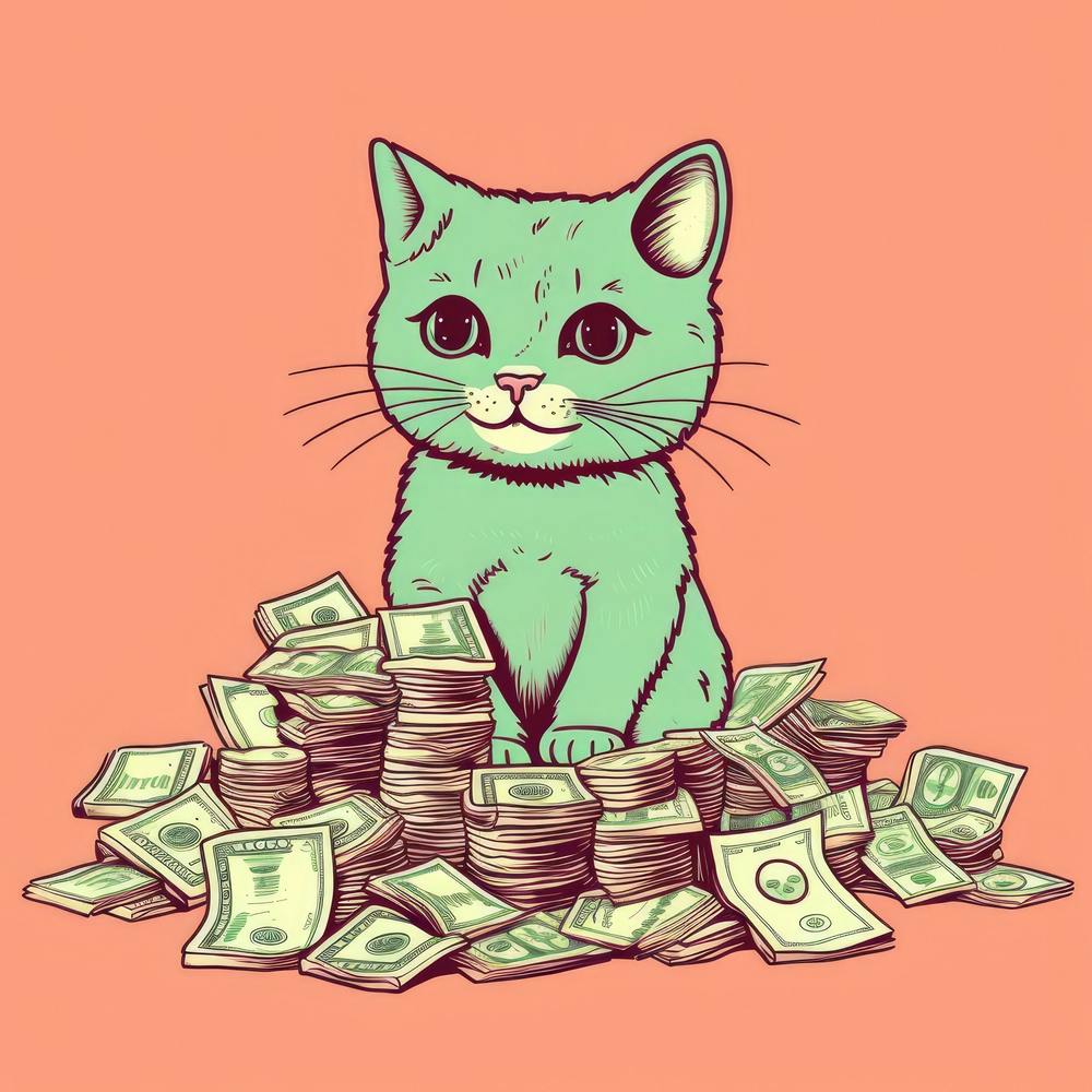 Cat Sitting On Money