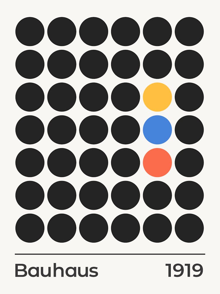 Bauhaus Exhibition 1919 Three Colored Dots Pattern, bauhaus, vintage, retro, pop, contemporary, 70s, 90s, colorful, European, exhibition, museum, abstract, cool, aesthetic, minimal, beige