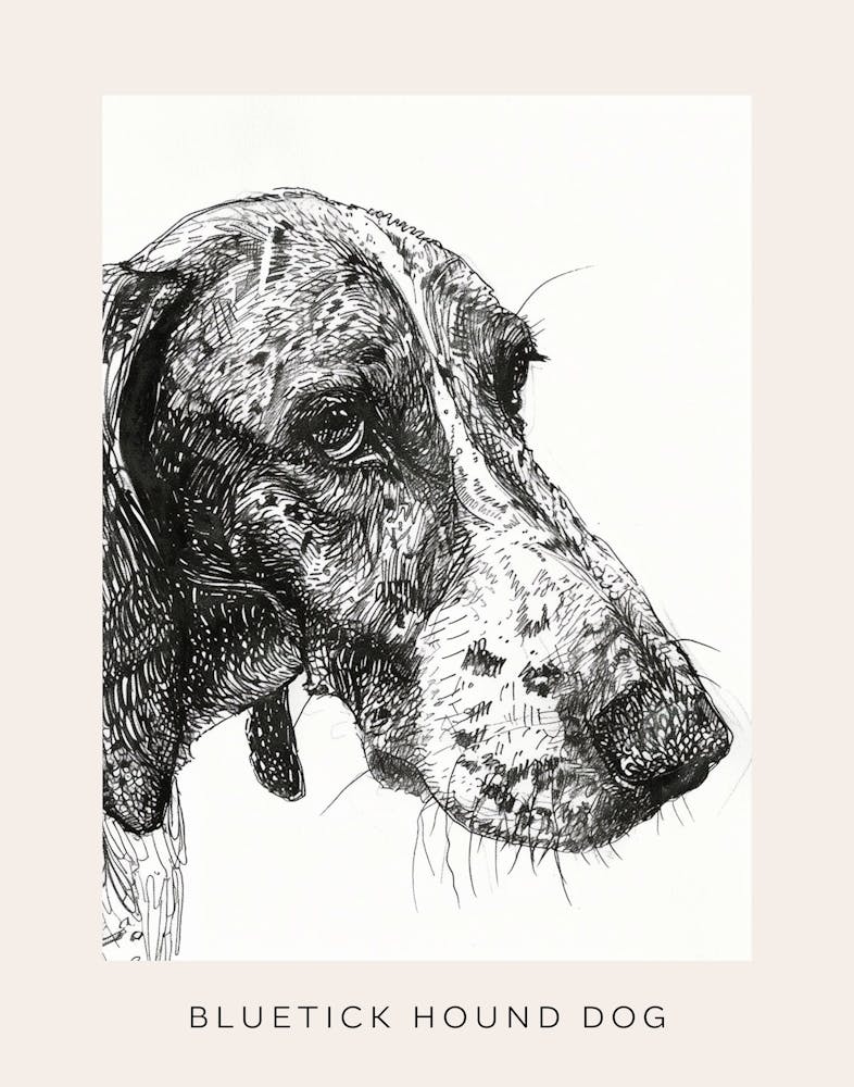 Chien Bluetick Hound Croquis au trait 3 Affiche