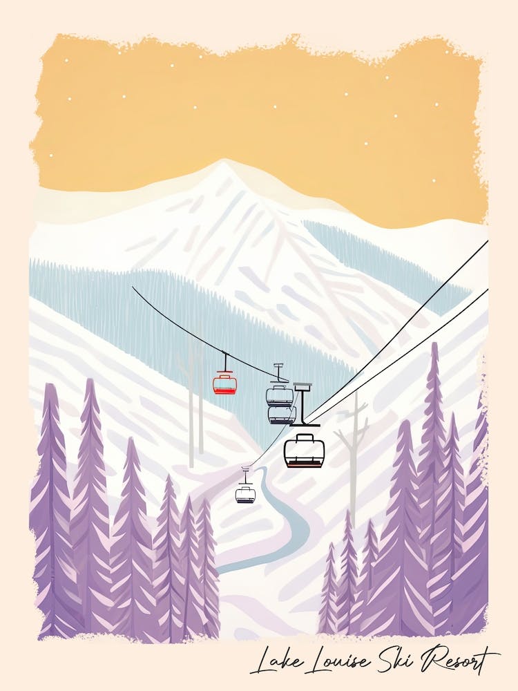 Poster Of Lake Louise Ski Resort   Alberta, Canada, Ski Resort Pastel Colours Illustration 1