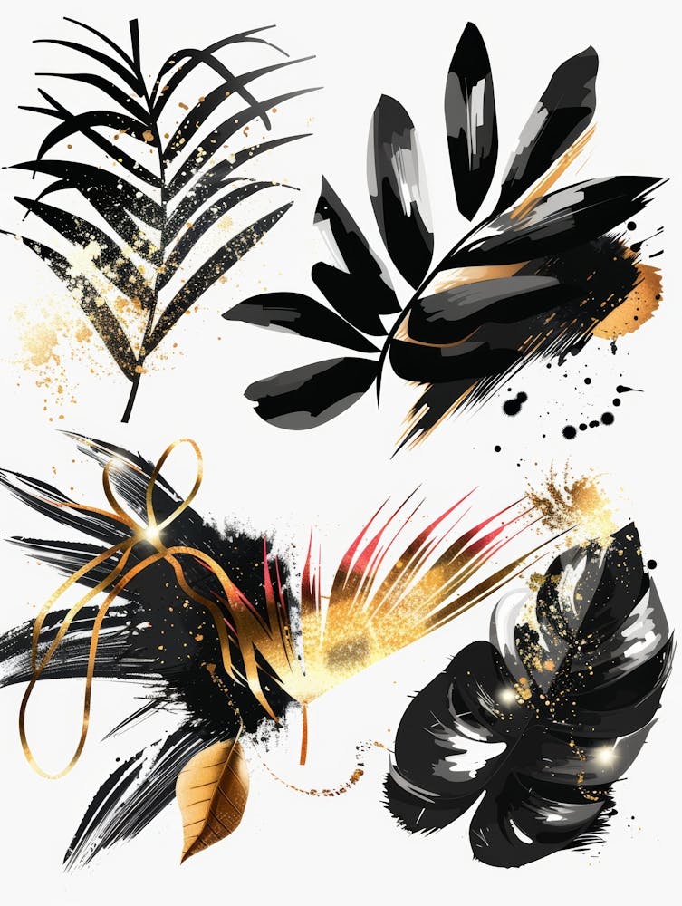 Set Of Black And Gold Leaves