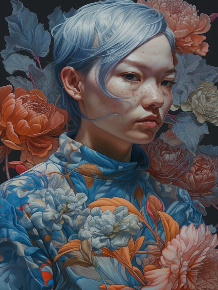 Asian Woman With Flowers 1