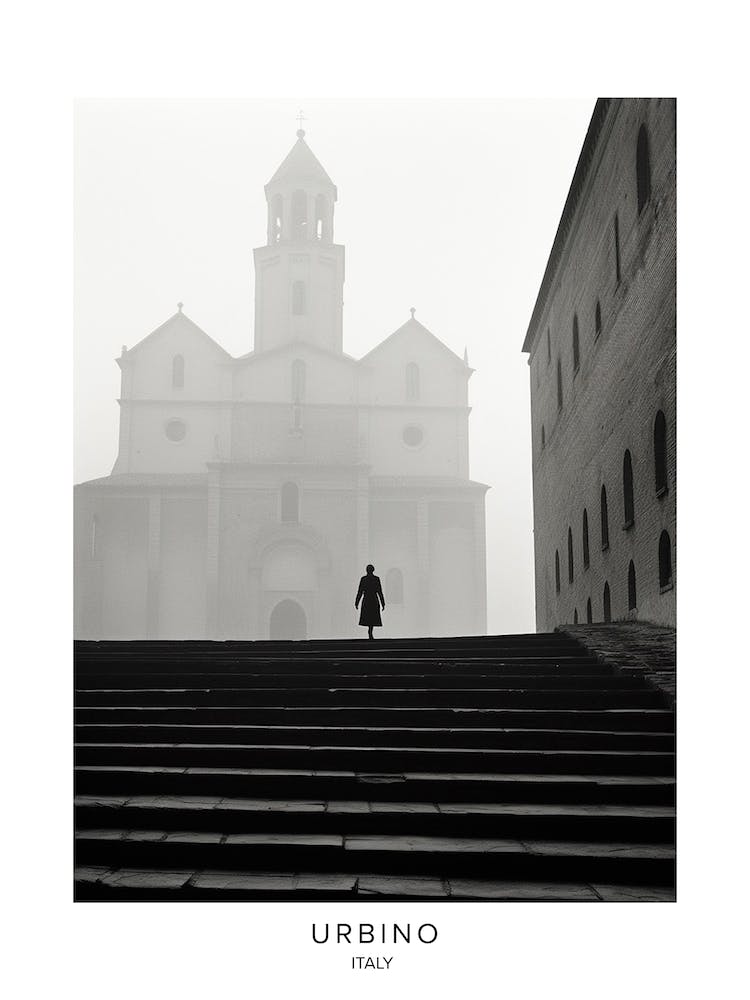 Poster Of Urbino, Italy, Black And White Analogue Photography 4