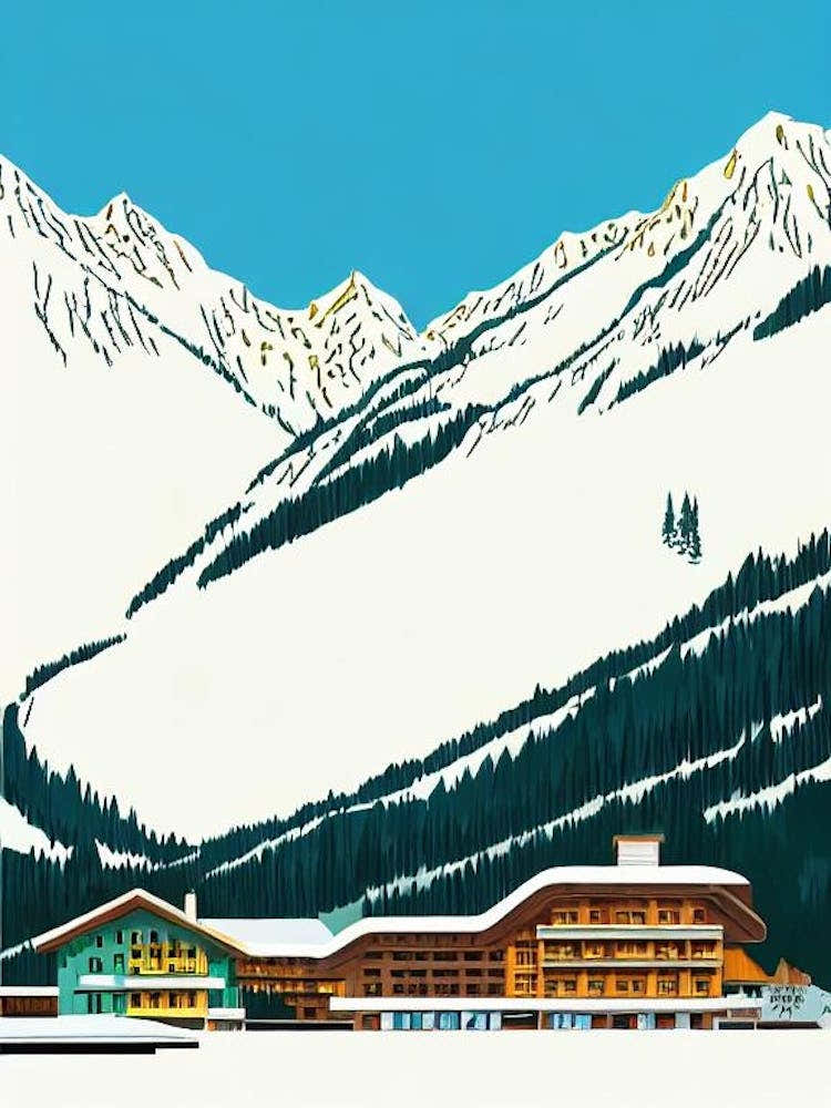 Mayrhofen, Austria Midcentury Vintage Skiing Poster