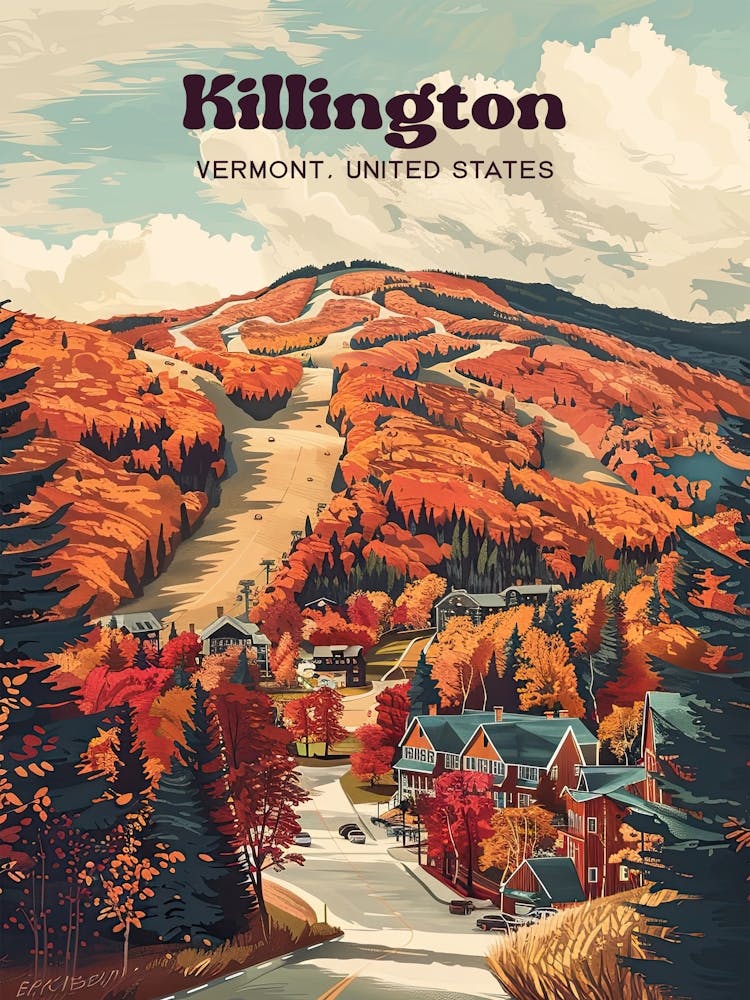 Killington Vermont Sugar Maple Tree Digital Travel Illustration