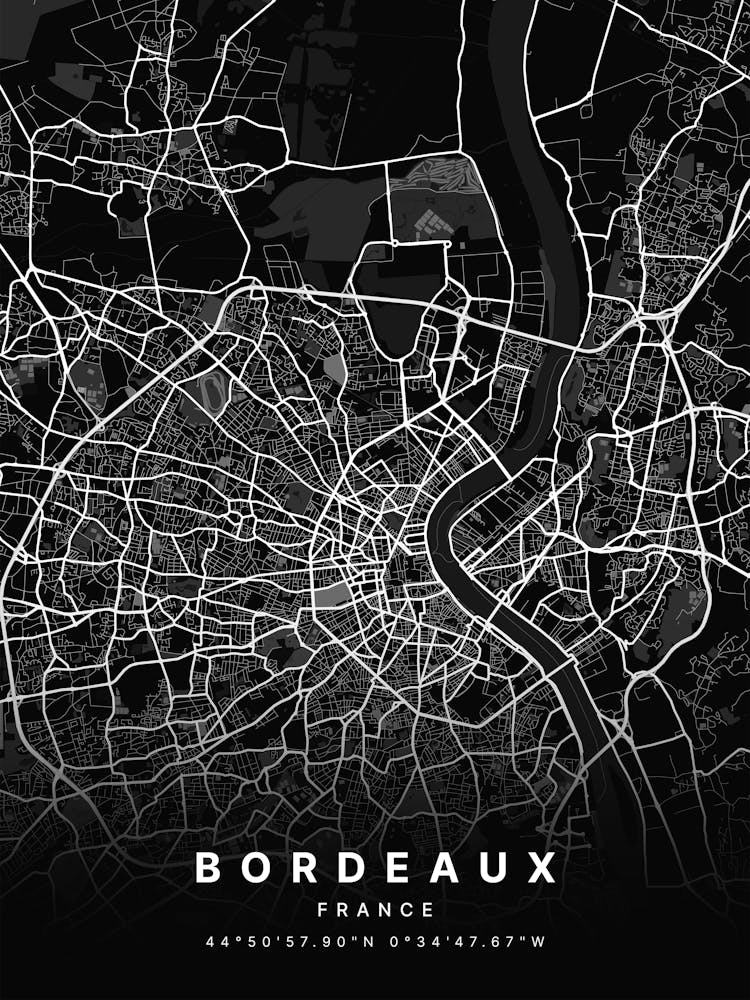 Bordeaux France Black Map 1