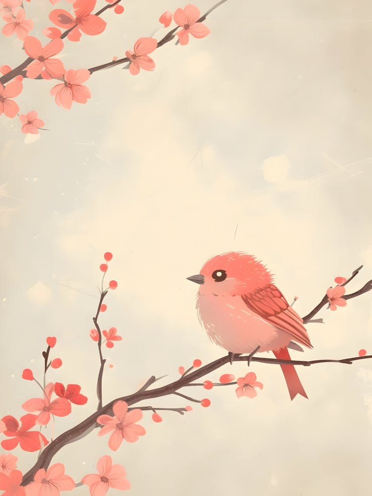 Pink Bird On A Branch
