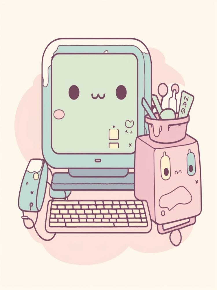 Retro Computer Kawaii Illustration 1