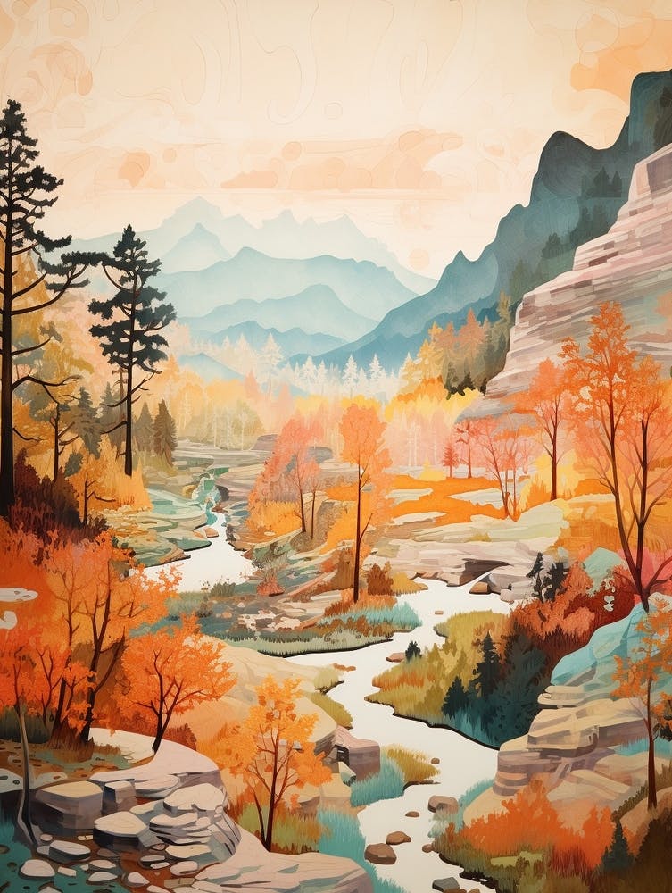 Autumn National Park Painting Yosemite National Park California Usa 3